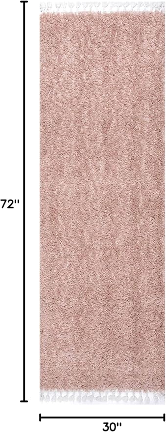 nuLOOM Neva Solid 2x6 Runner Shag Rug for Living Room Bedroom Dining Room Nursery Entryway Hallway, Blush/Ivory