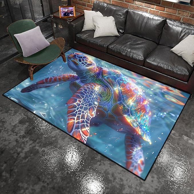 Sea Turtles Rug - Seafloor Turtle Area Rug for Kids 59" L x 39" W Ocean Life Turtles Carpet Rugs for Bedroom Living Room Kids Room Decor Indoor Outdoor