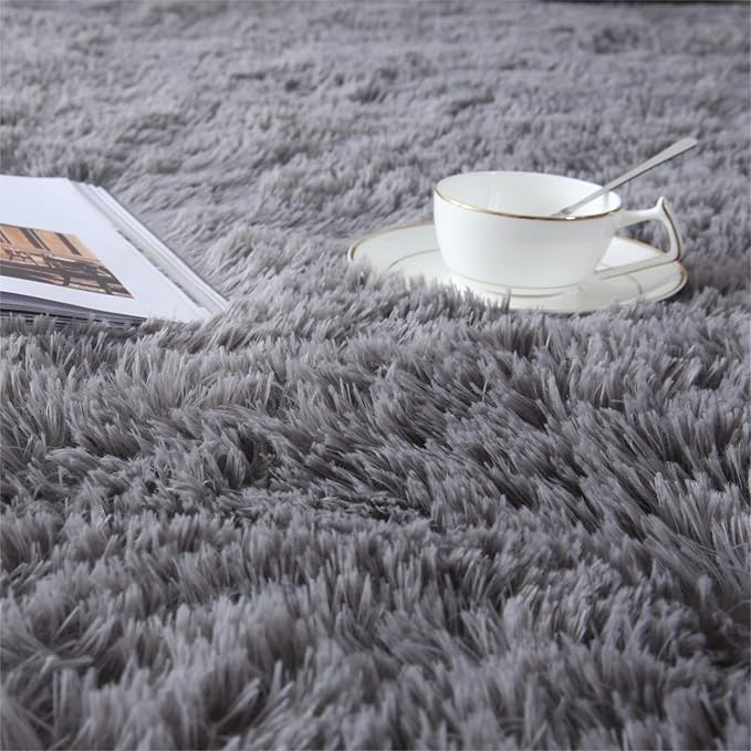Grey Shag Rugs for Bedroom 5x7: Soft Shag Plush Area Rug for Living Room - Fuzzy Modern Gray Non-Skid Shaggy Carpet for Boys Kids Playroom Dorm