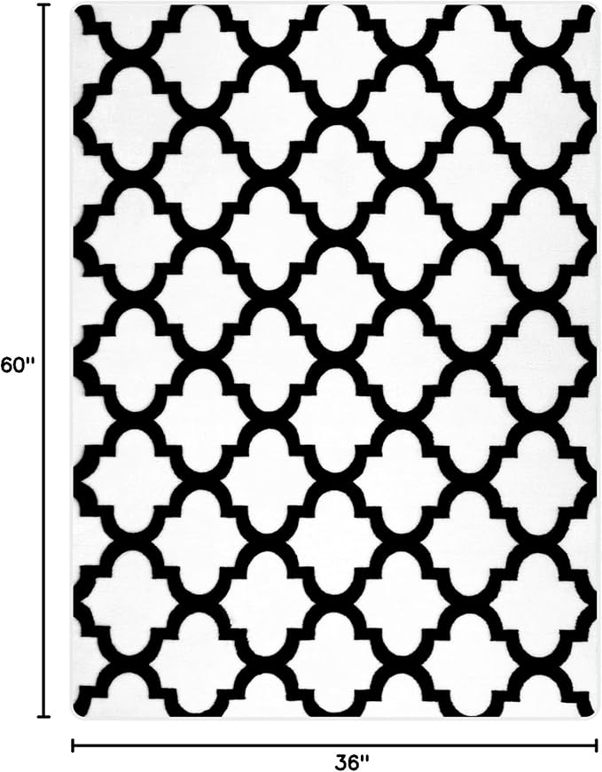 3x5 White and Black Area Rug for Bedroom, Shag Geometric Modern Throw Rugs Living Room Low Pile, Small Memory Foam Soft Carpet for Kids Bedside Dorm Indoor
