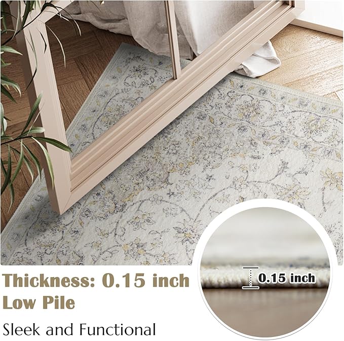 jinchan Hallway Runner Rug 2x8 Machine Washable Runner Rug with Rubber Backing Vintage Floral Non-Slip Ultra-Thin Low Pile Carpet for Kitchen Laundry Entryway Living Room Farmhouse (2x8ft,Grey)