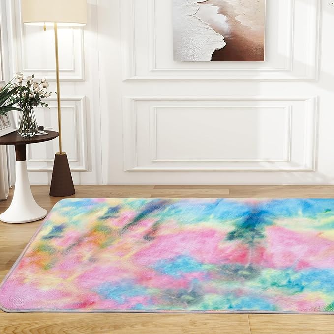 Ultra Soft Area Rug 4x6 Feet, Cosy Fuzzy Faux Fur Area Rug,Indoor Modern Plush Washable Shaggy Rugs for Bedroom Living Room Home Decor, Fluffy Carpet for Kids Room,Nursery,Dorm (Rainbow)