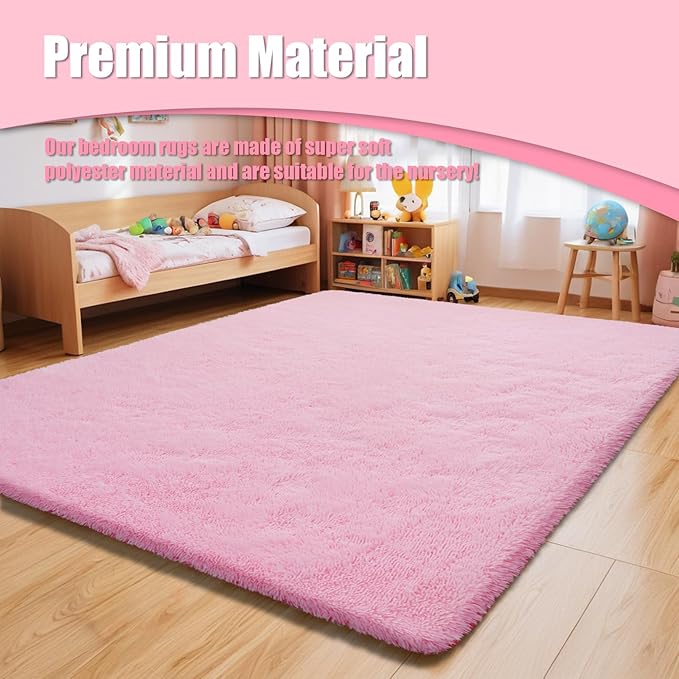 6x9 Fluffy Area Rug for Living Room,Shag Area Rugs for Bedroom,Pink Soft Fuzzy Rug Non-Shedding Indoor Plush Carpet for Kids Bedroom Nursery Dorm Home Decor