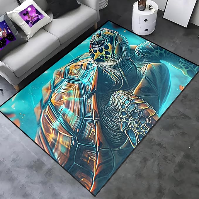Sea Turtle Rug for Bedroom - Sea Turtle Ocean Animal Prints Carpet Rug for Kids Boys Underwater Ocean Theme Decor, 5x7 Feet
