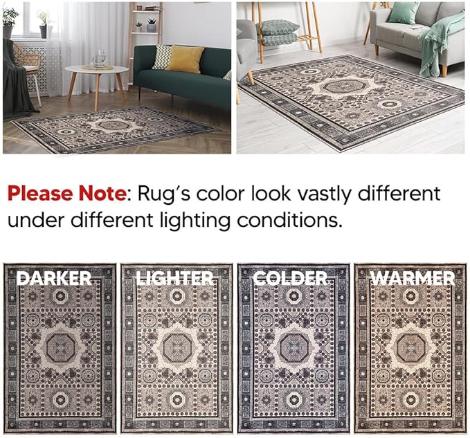 Keen Home Design 2'6" x 10' Machine Washable Runner Rug with Non-Slip Backing, Ideal for Hallway, Entryway, Kitchen, Laundry Room - Vintage, Easy Clean, Durable, Low Pile - Beige / Indigo Blue