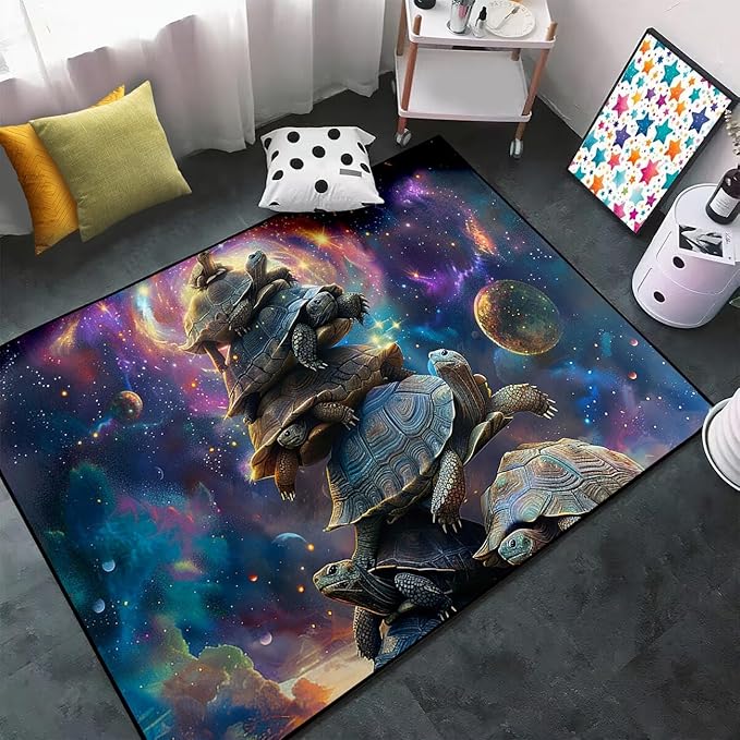 Sea Turtles Area Rug - Sea Turtle Rug for Bedroom Ocean Theme Rugs Coastal Rugs for Bedroom Ocean Animal Room Decor, 70 x 55 Inches