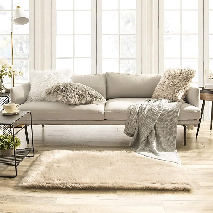 Ashler faux fur rug, Fluffy Shaggy Area Rug Ultra Soft 2.2 x 4 Feet Rectangle Fur Rug, Beige Fuzzy Rug Machine Washable Shag Rug, Nursery Decor Throw Rugs for Bedroom, kids room, Living Room