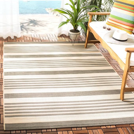 SAFAVIEH Courtyard Collection Area Rug - 5'3' x 7'7', Grey & Bone, Stripe Design, Non-Shedding & Easy Care, Indoor/Outdoor & Washable-Ideal for Patio, Backyard, Mudroom (CY6062-236)