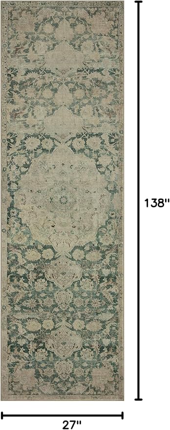 Loloi Magnolia Home by Joanna Gaines Sinclair Collection SIN-05 Jade/Sand 2'-3" x 11'-6", .25" Pile Height, Machine Washable, Runner Rug