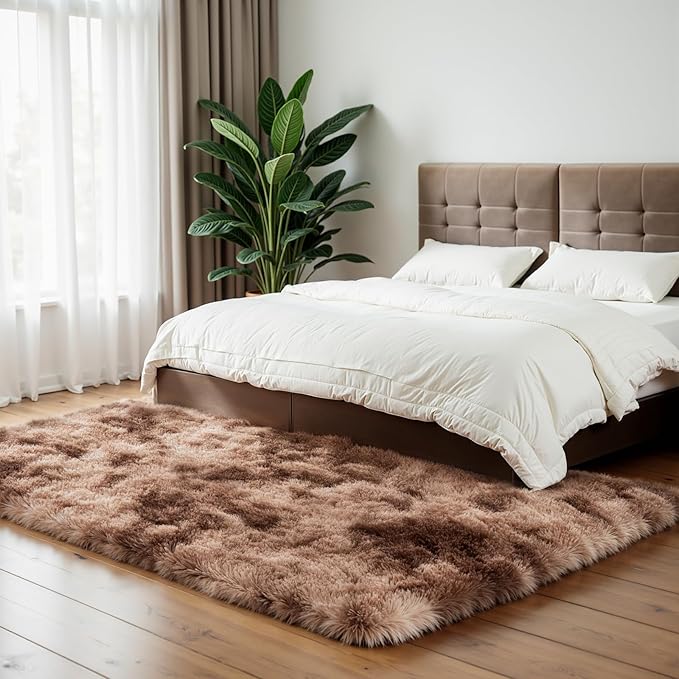 Zentavio Area Rugs for Living Room Large Rugs for Bedroom 5x8 Soft Carpet Fluffy Furry Shag Aesthetic Plush High Pile Gray Throw Rug for Nursery Kids Room Dorm Tie-Dyed Coffee