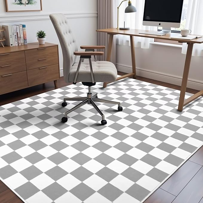 Terrug Grey and White Checkered Rug for Living Room Bedroom, 3x5 Soft Washable Area Rug with Non Slip, Low Pile Stain Resistance Carpet for Kids Room Entryway Kitchen Dorm