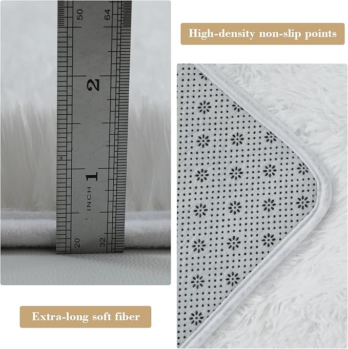 Fluffy Rug Shaggy Area Rug, White 6x9 Area Rugs for Living Room, Large Shag Area Rugs for Bedroom Kids Room Home Decor, Upgrade Anti-Skid Rectangular Fuzzy Rugs