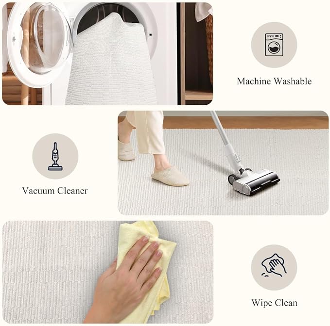 Boho Runners for Hallways, 2' x 6' Washable Hall Carpet Runner Rug Hand-Woven Washable Kitchen Rug Beige Cotton Striped Floor Mat for Entryway Indoor Bedroom Farmhouse Laundry Room