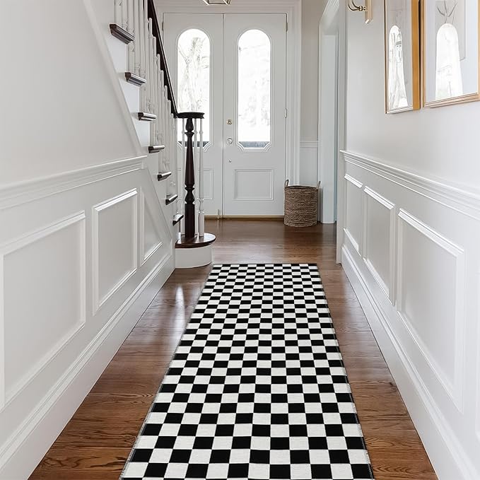 Seavish Checkered Rug 2x6 Ft Black and White Hallway Runner Rug Washable Indoor Outdoor Entryway Runner Rug Checkerboard Rug Reversible Area Rugs for Bedroom Bathroom Laundry Room Kitchen