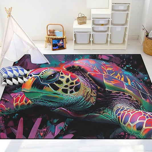 Sea Turtle Carpet Rug - Kids Coastal Rugs for Bedroom Colorful Sea Turtle Area Rug for Living Room Ocean Life Theme, 59 in x 39 in