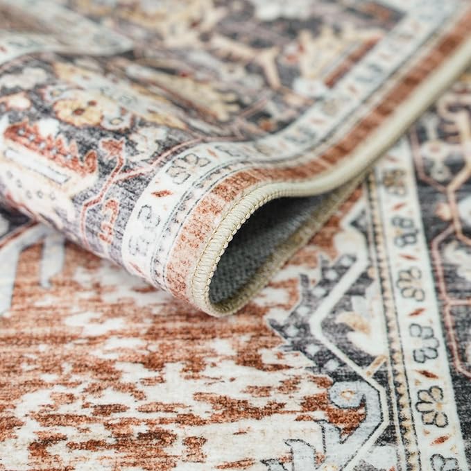 YOUFORTONG Area Rug 3x5 for Living Room: Soft Ultra Thin Low Pile Mat Machine Washable Indoor Doormat Lightweight Entry Rug Anti Slip Backing Rugs for Bedroom Kitchen 3'x5' Brick