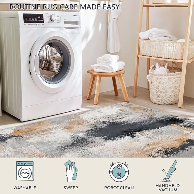 3x5 Area Rug Machine Washable Entryway Rugs Modern Abstract Black White Grey Rug Non-Slip Low Pile Door Mat Entrance Small Carpet for Home Kitchen Bathroom Bedroom