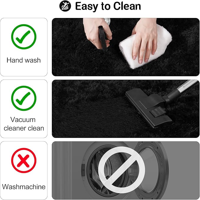 Black Rugs for Living Room, Large Fluffy 6x9 Area Rugs for Bedroom, Soft Shag Shaggy Fuzzy Carpets for Boys and Girls Dorm Room Home Decor (6ft x 9ft, Black)