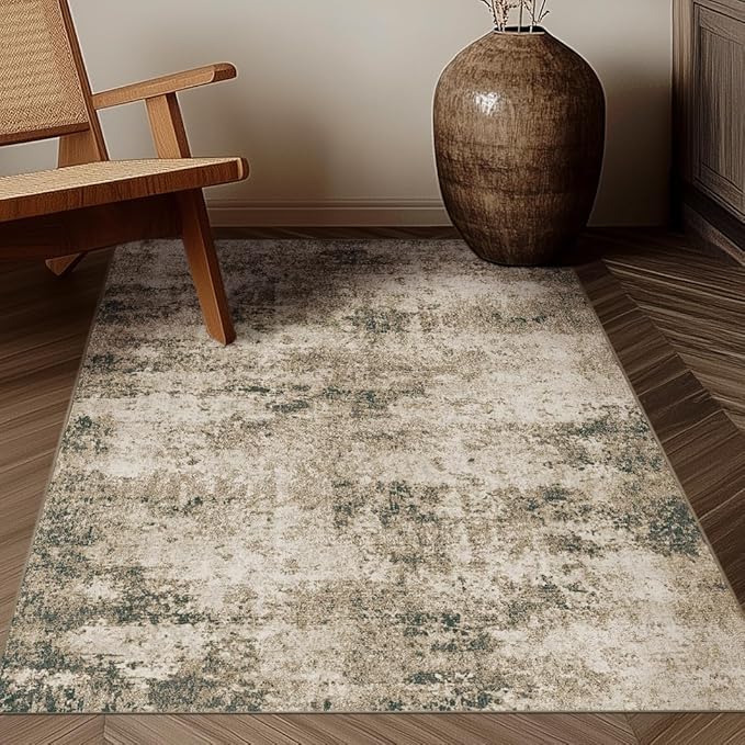4x6 Washable Rug Brown Entryway Rugs Hallway Area Rug Abstract Non Slip Low Pile Carpet for Bedroom Living Room Office Dining Room Kitchen