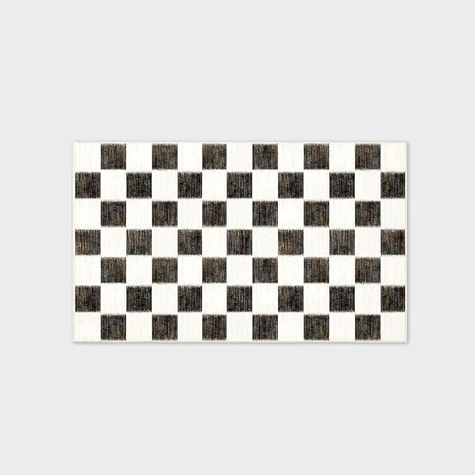 EVERGRACE Checkered Plaid Area Rug 3x5, Soft Fuzzy Faux Wool Rugs Washable Anti Slip Rugs Rug Carpet for Entryway Bedroom Living Room Hallway Kitchen and Laundry Room, Black and White