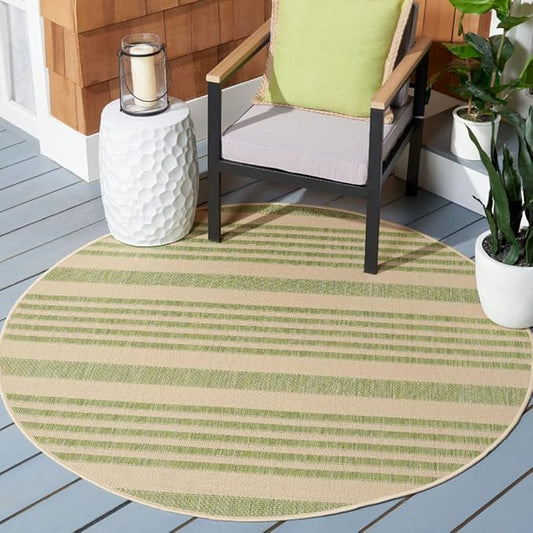 SAFAVIEH Courtyard Collection 5'3" Round Beige/Sweet Pea CY6062 Stripe Indoor/ Outdoor--Waterproof Easy--Cleaning Patio Backyard Mudroom Area--Rug