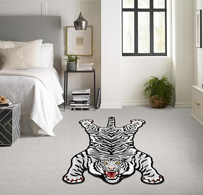 Tiger Printed Skin Area Rugs, Non- Slip Rug for Bathroom, Tiger Door Mat, Machine Washable Carpet for Bed Room B03