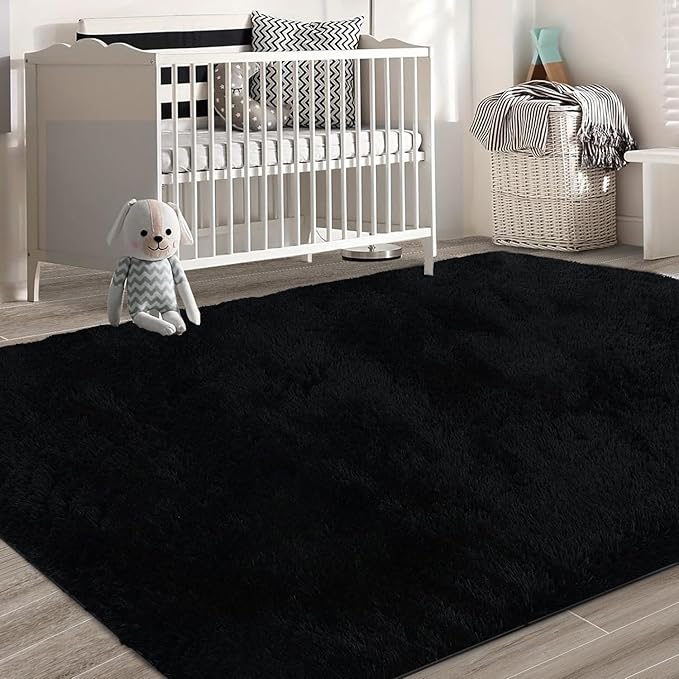Shag Area Rugs for Bedroom Living Room,6X9 Ultra Soft Fluffy Area Rugs for Dorm, Indoor Carpet Nursery Rugs for Kids Girls Room Home Decor, Black