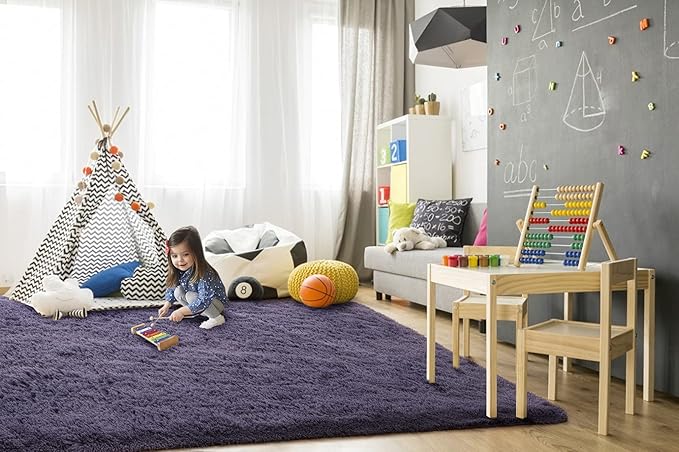 TWINNIS Super Soft Shaggy Rugs Fluffy Carpets 5x8 Feet, Indoor Modern Plush Area Rugs for Living Room Bedroom Kids Room Nursery Home Decor, Upgrade Anti-Skid Rectangular Fuzzy Rug, Grey Purple