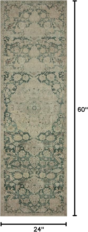 Loloi Magnolia Home by Joanna Gaines Sinclair Collection SIN-05 Jade/Sand 2'-0" x 5'-0", .25" Pile Height, Machine Washable, Accent Rug