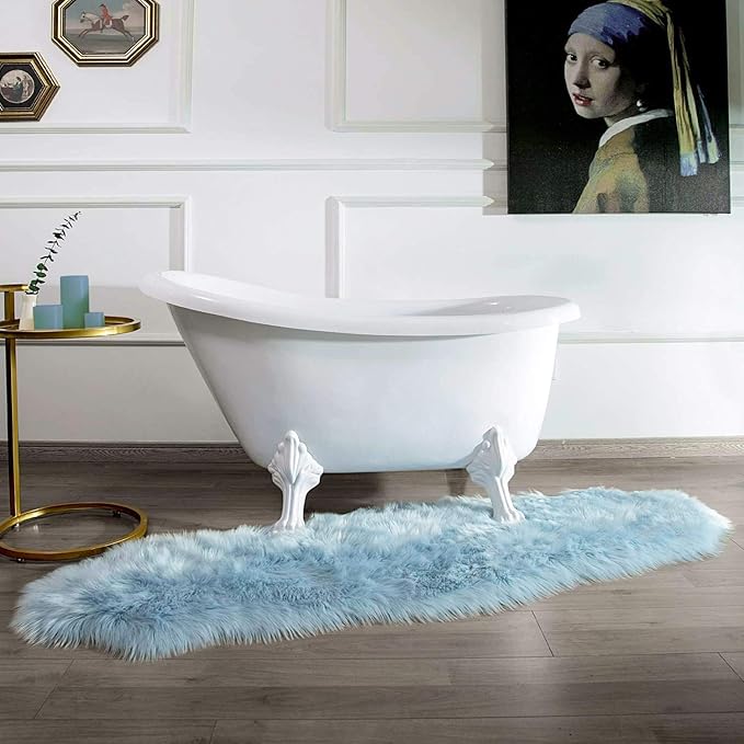 Ashler Faux Fur, Fluffy Shaggy Area Rug Ultra Soft 2 x 6 Feet Sheepskin Fur Rug, Light Blue Fuzzy Rug Machine Washable Shag Rug, Nursery Decor Throw Rugs for Bedroom, Kids Room, Living Room