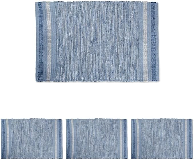 DII Variegated Recycled Yarn Modern Edge Stripe, 2x3', Blue (Pack of 4)