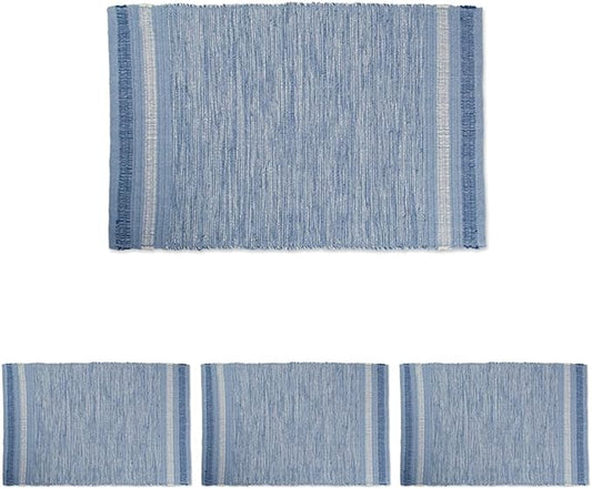 DII Variegated Recycled Yarn Modern Edge Stripe, 2x3', Blue (Pack of 4)