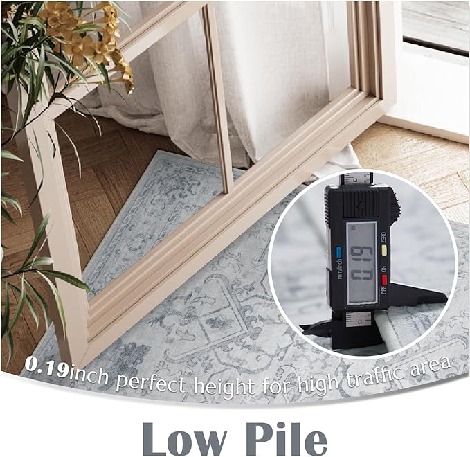jinchan Hallway Runner Rug 2x8 Machine Washable - Vintage Floral Non-Slip Low-Pile Soft Ultra-Thin Faux Wool Kitchen Rug Distressed Carpet Runner for Farmhouse Bedroom Laundry Room (2x8ft,Grey)