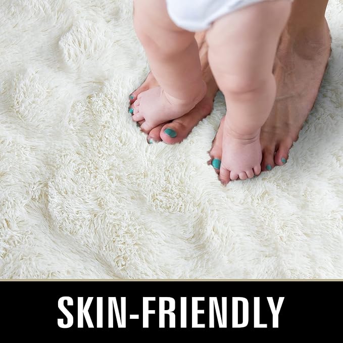 TWINNIS Super Soft Shaggy Rugs Fluffy Carpets 5x8 Feet, Indoor Modern Plush Area Rugs for Living Room Bedroom Kids Room Nursery Home Decor, Upgrade Anti-Skid Rectangular Fuzzy Rug, Cream White