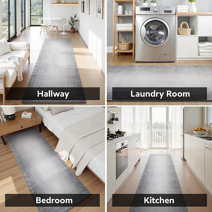 2x8 Runner Rug Machine Washable Non Slip Area Rug Modern Abstract Rug Ultra Soft Floor Runners for Hallways for Entryway Laundry Room Kitchen, Grey