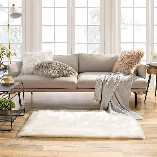 Ashler Faux Fur Rug - Fluffy Shaggy Area Rug, Ultra Soft 2.2 x 4 Feet Rectangle, White Fuzzy Machine Washable Shag, Nursery Decor Throw for Bedroom, Kids Room, Living Room