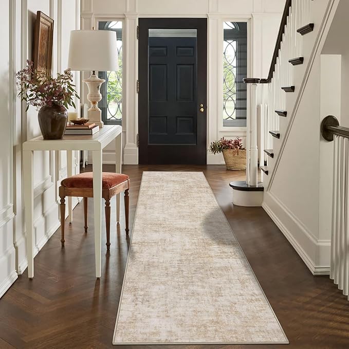 2'6''x8' Runner Rugs Washable Rug: Modern Abstract Living Room Rug Soft Anti-Skid Thin Carpet Indoor Floor Non-Shedding Carpets for Bedroom Dining Room Farmhouse Nursery Home Office - Beige