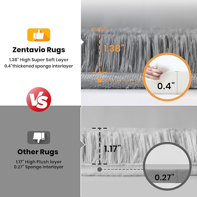Zentavio Area Rugs for Living Room Light Grey Rugs for Bedroom Large Big 8x10 Carpet Fluffy Furry Soft Shag Aesthetic Plush High Pile Gray Rug for Nursery Kids Room Dorm