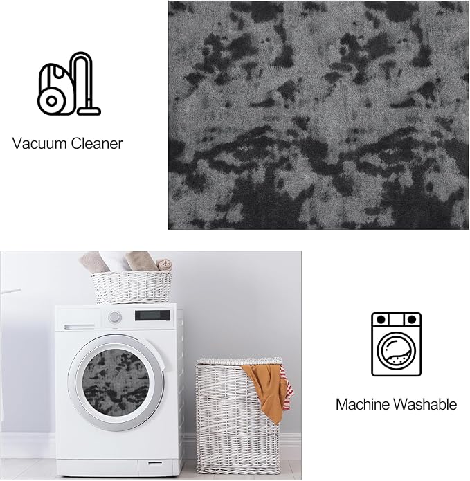 FlyDOIT Large Area Rugs for Living Room Bedroom, 5x8 Ft Tie-Dyed Dark Grey Ultra Soft Comfy Thickened Memory-Foam Indoor Carpets, Cozy Modern Floor Rug for Boys Girls Playroom Dorm Nursery Home Décor