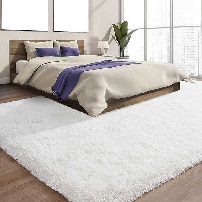 YJ.GWL Area Rugs for Living Room Bedroom, 9x12 Machine Washable Large Cream Carpet, Soft Fluffy Shaggy Thick Big Shag Indoor Floor Rug for Kids Boy and Girls Room Dorm Home Decor Aesthetic