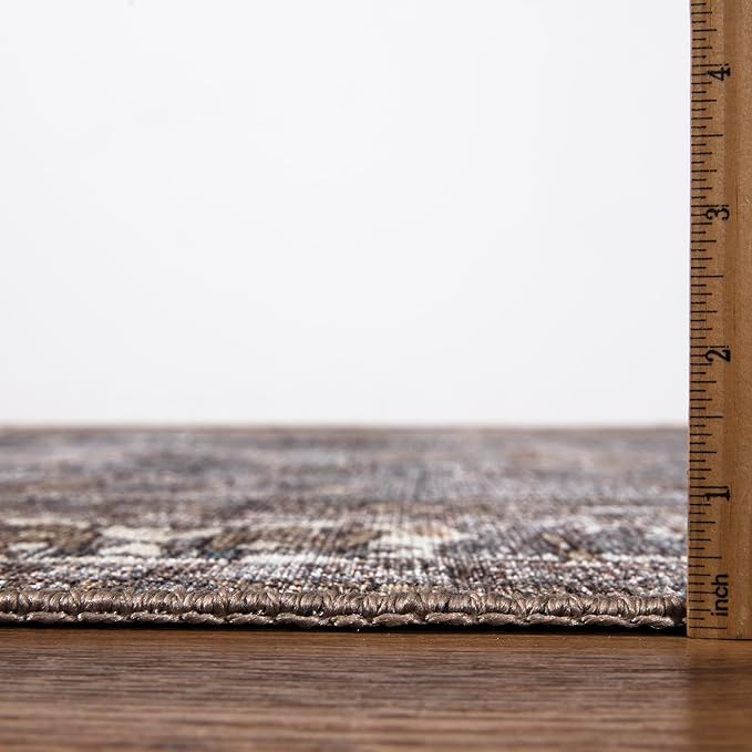 Keen Home Design Machine Washable Area Rugs with Non-Slip Backing,Ideal for Hallway,Living Room,Bedroom,Kitchen and Laundry Room,Vintage Moroccan and Low Pile Rug-(2'6''x10'),Smoke Grey/ Cold Green
