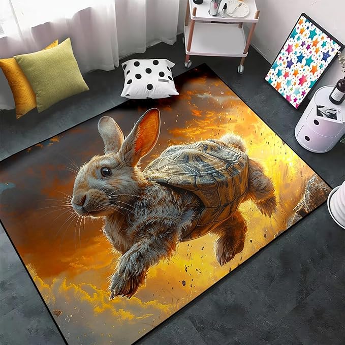 Rabbit Rug for Room - Rabbit Tortoise Shell Rug for Kids Girls Boys Lovely Animal Theme Carpet Rugs, 47" L x 31" W