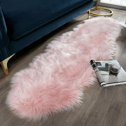 Ashler faux fur rug, Fluffy Shaggy Area Rug Ultra Soft 2 x 6 Feet Sheepskin Fur Rug, Pink Fuzzy Rug Machine Washable Shag Rug, Nursery Decor Throw Rugs for Bedroom, kids room, Living Room