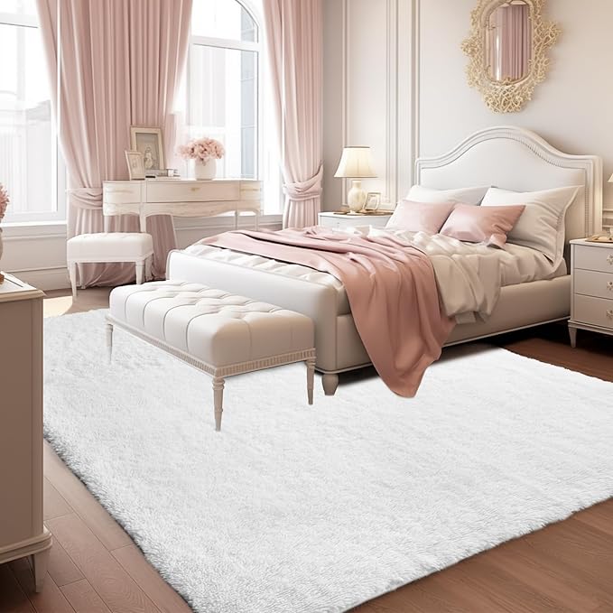 Sour Lemon 8x10 Area Rugs for Bedroom, White Living Room Fluffy Rug, Large Area Rug Shag Shaggy Carpet Soft Plush Furry Rugs, Machine Washable Area Rugs for Kids Girls Boys Home Decor Anti Slip