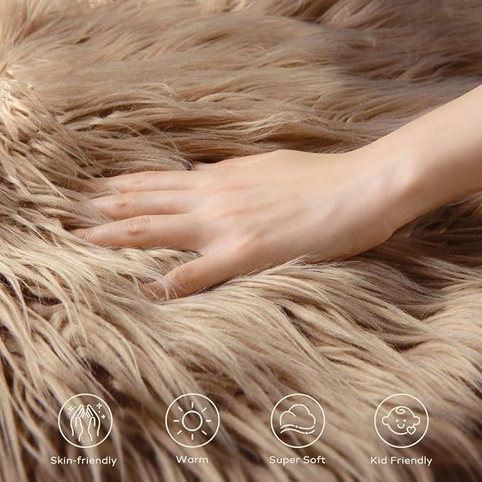 Ashler Faux Fur Rug, Fluffy Shaggy Area Rug Ultra Soft 2 x 6 Feet Sheepskin Fur Rug, Beige Fuzzy Rug Machine Washable Shag Rug, Nursery Decor Throw Rugs for Bedroom, Kids Room, Living Room
