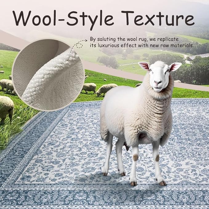 Floral Washable Area Rug 3x5, Spill-Proof Surface, Non-Slip Backing, Cozy Soft Faux Wool, Printed Rug for Entryway, Kitchen Rugs, Bedroom, Bathroom - Ieve