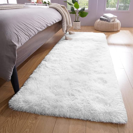 YJ.GWL Soft Runner Rug for Bedroom Living Room Plush Fluffy Rugs 2x6 Feet, White Shag Rug Carpet Non Shedding for Nursery Dorm, Fuzzy Bedside Runner Rug for Kids Girls Room Home Decor