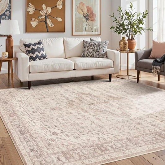 5x7 Washable Area Rug for Living Room & Bedroom, Large Soft Pink Rugs for Girls Women, Non Slip, Durable Low Pile Carpet, Vintage Carpets for Office, Dining Room, Kids Room and Farmhouse