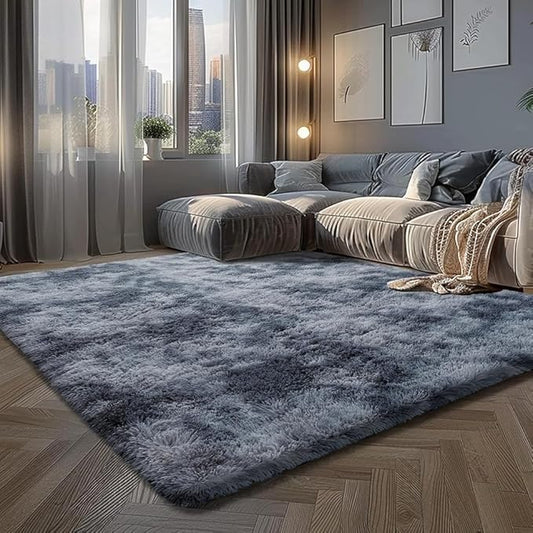Fluffy Rug Shaggy Area Rug, Mottling Dark Gray 6x9 Area Rugs for Living Room, Large Shag Area Rugs for Bedroom Kids Room Home Decor, Upgrade Anti-Skid Rectangular Fuzzy Rugs