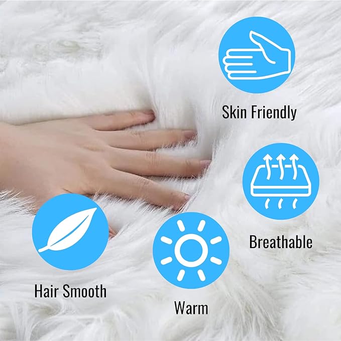 14x10 inches 1pcs Rectangle Faux Fur Plush Cushion, Area Rugs Fluffy Carpet Mini Small Size Fit,for Tabletop Photography,Home Decor,Product Display,Locker Accessories for Girls (White)